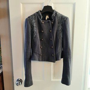 free people cropped military peplum lace jacket